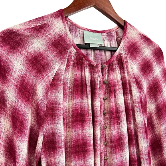 Anthropologie MAEVE Womens Sz Small Red Plaid Blouse Shirt Top Boho Comfy Soft - Picture 3 of 8